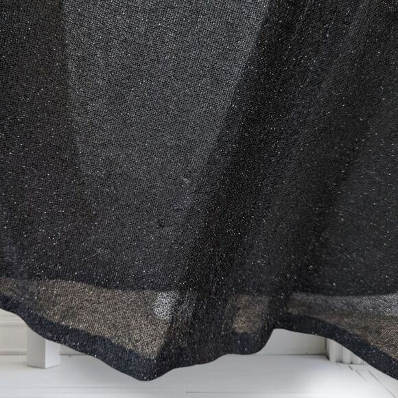 Vintage 70s Black Sheer Sparkle Caftan Size L Gold Braid Trim Zip Maxi Roper - Picture 15 of 16